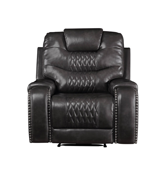 English Elm Braylon Magnetite PU Leather Manual Recliner Sofa with Diamond-Tufted Detail, Nailhead Trim, Cupholder and Storage Brown 42 L x 32 W x 33 H B2726P250937