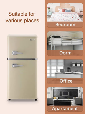 English Elm 3.5cu.ft Two Door Compact Mini Fridge Wood Finish Freezer Dorm Bar Office Cream W1002P210648