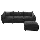 English Elm 112.2" L-Shape Chenille Upholstered Sofa For Living Room Modern Luxury Sofa Couch With Ottoman and 5 Pillows For Living Room (Sg001160Aa), Black