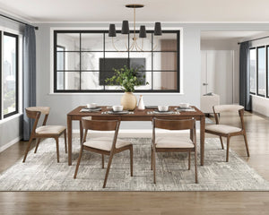 English Elm Walnut 5-Piece Extendable Dining Set With Upholstered Chairs – Modern Kitchen Furniture For Entertaining B011S01496-GIGA