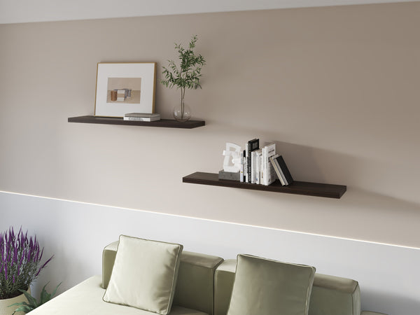 English Elm Greer Floating Shelf Melamine Set of 2 — Modern Minimalist Wall-Mounted Shelves for Home Office Dark Oak 47.2 L x 10.2 W x 3.5 H B128P375283