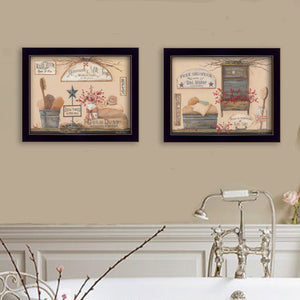 English Elm "wash Room" Pam Britton 2 Piece Framed Wall Art Set for Mudroom or Bath B06788358