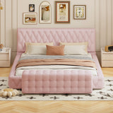 English Elm 2-Pieces Bedroom Sets Queen Size Upholstered Bed With Rectangular Upholstered Ottoman For Bedroom,Pink