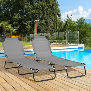 English Elm Outsunny 2 Piece Folding Chaise Lounge Set, 5-Level Reclining Pool Chairs For Outdoor Relaxation & Sunbathing W2225P200529-GIGA