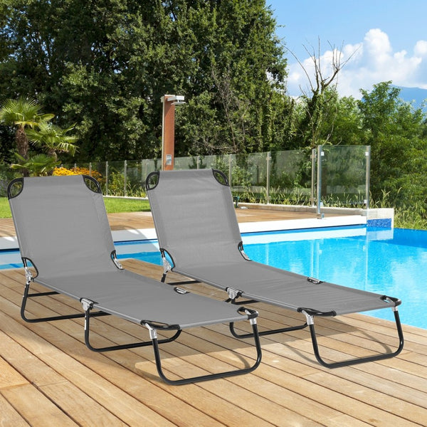 English Elm Outsunny 2 Piece Folding Chaise Lounge Set, 5-Level Reclining Pool Chairs For Outdoor Relaxation & Sunbathing W2225P200529-GIGA