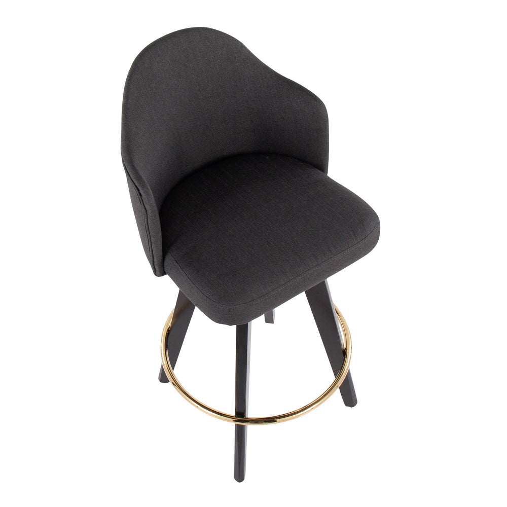 English Elm Fixed-height Swivel Counter Stools with Faux Leather Seats and Chrome Footrest Set of 2 Charcoal B202S02146