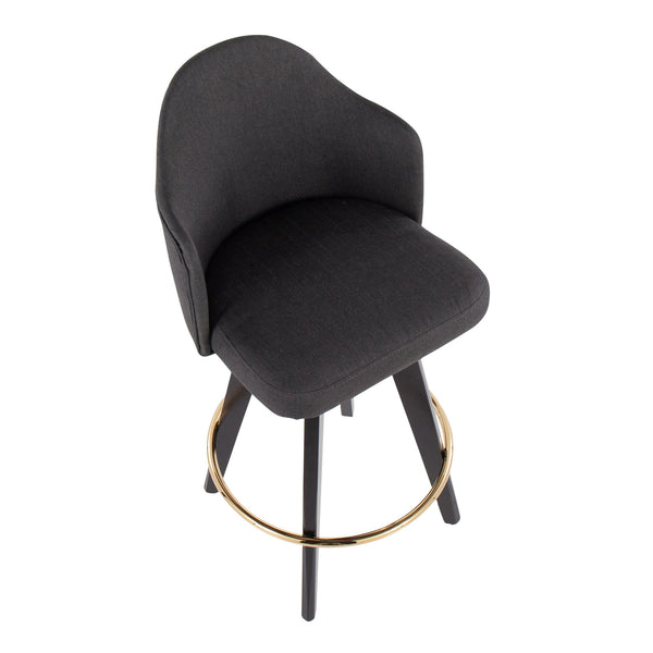 English Elm Fixed-height Swivel Counter Stools with Faux Leather Seats and Chrome Footrest Set of 2 Charcoal B202S02146