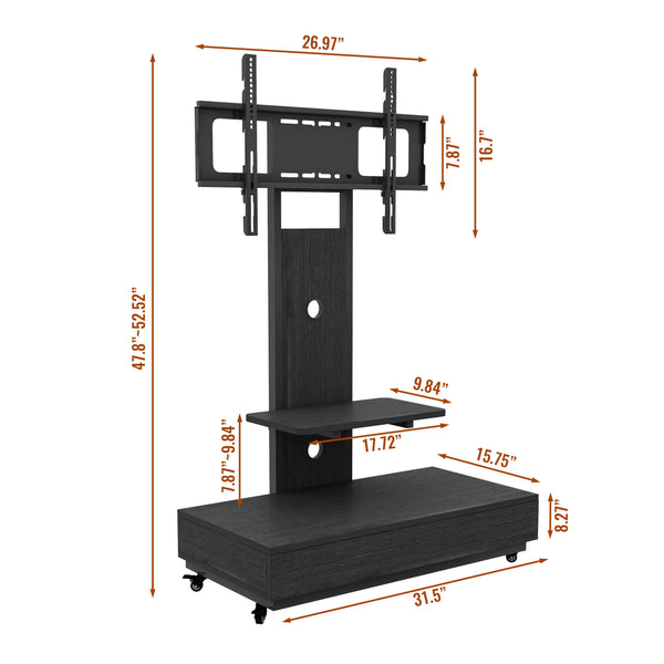 English Elm Tv Rolling Cart with Swivel Mount Lockable Wheels Pull Out Drawer Iron Frame Black W241P246878