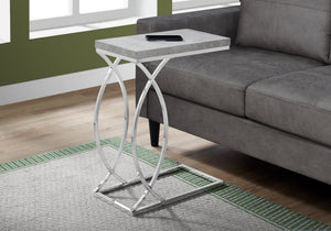 English Elm Accent C-Shaped Side Table with Glossy Laminate Top and Chrome Frame — Versatile Snack & End Surface Grey 26 L x 13 W x 6 H B2710P219215