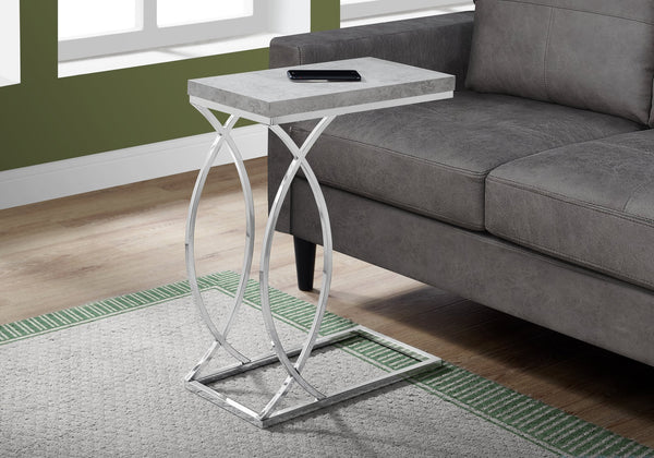 English Elm Accent C-Shaped Side Table with Glossy Laminate Top and Chrome Frame — Versatile Snack & End Surface Grey 26 L x 13 W x 6 H B2710P219215