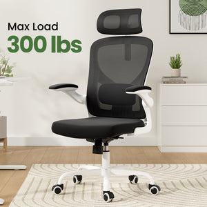 English Elm Ergonomic Office chair with adjustable headrest and lumbar support, breathable mesh, space-saving design Black,White T3623P368416