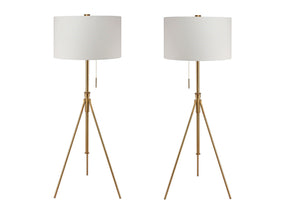 English Elm Vintage Tripod Floor Lamp with Stained Gold Metal Legs, Ivory Shade, Pull Switch, Adjustable Height Brushed Gold 21 L x 21 W x 22 H B2741P317228