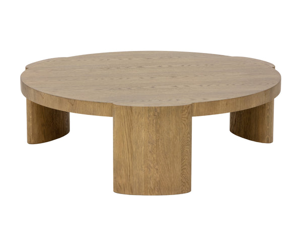 Sunpan Alouette Round Coffee Table - Modern Design with Light Brown Oak Veneer Top and Unique Character Aged Oak V1