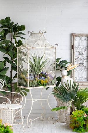 English Elm 27.6x15x66.9" Vintage Iron Greenhouse Scrollwork Frame Shabby Chic Plant Display Stand W2078P496463