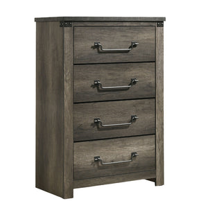 English Elm Rustic 4-Drawer Chest 33"W x 48"H Rustic Gray Finish Antique Brass Drop Handles English Dovetail Strength B2741P369850