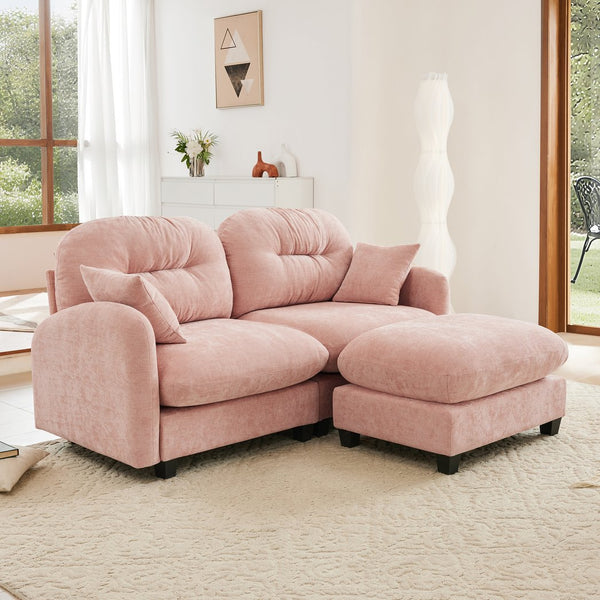 English Elm Cloud L-Shaped Sectional Couch With Ottoman, Soft Chenille Fabric, Tufted Backrest, Pink Comfort Sofa W714S01385