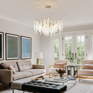 English Elm 10-light Gold Rectangular Chandelier Seeded Glass Globe Fixture for Dining Room W5008P466528