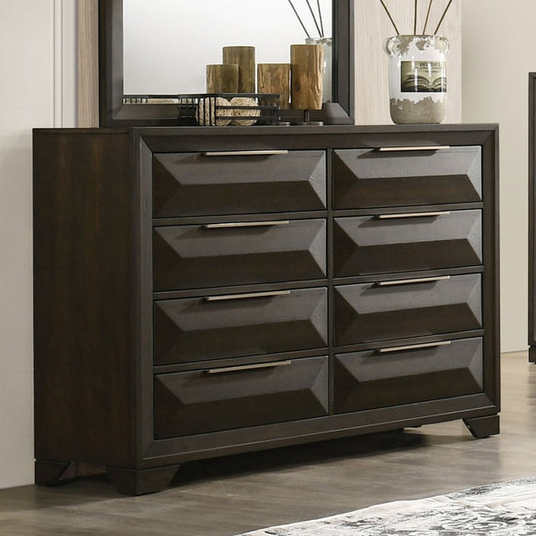 English Elm Transitional 8-drawer Espresso Dresser with Beveled Mirror and Dovetail Joinery B2741S00901