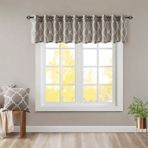 JLA Home Madison Park - Fretwork Metallic Fretwork Print Valance with Grommet Top — Textured Cotton-Blend Light Filter Grey/White MP41-2020
