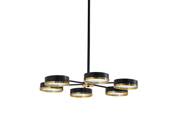 Sunpan Oswin Modern Chandelier - Stunning Black & Gold Iron Fixture for Living, Lounge, and Dining Spaces