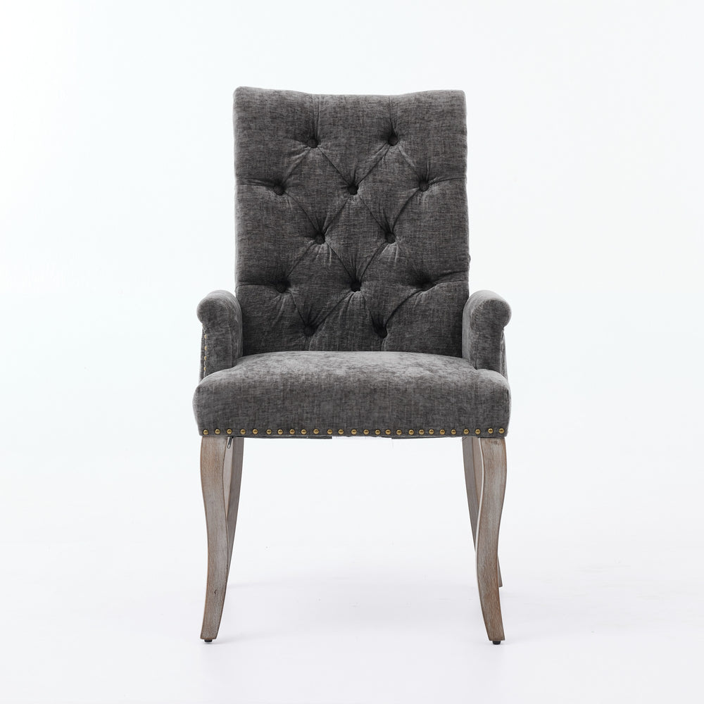English Elm Upholstered Chenille Club Dining Chair Tufted High Back with Curved Solid Wood Legs Gray W1143P449348
