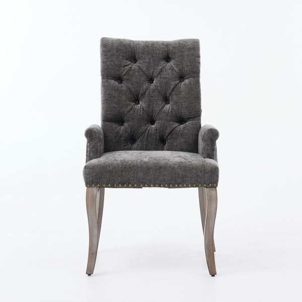 English Elm Upholstered Chenille Club Dining Chair Tufted High Back with Curved Solid Wood Legs Gray W1143P449348