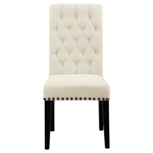 English Elm Sonja 7-Piece Cream Dining Set with Rustic Espresso Table, Tufted Beige Chairs & Nailhead Trim Elegance B062S00818