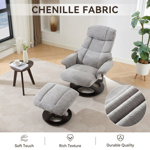 English Elm 069dr-ergonomic Swivel Recliner with Massage Heating Chenille Wingback Lounge Chair Grey W527S00010