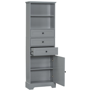 English Elm Gray Tall Storage Cabinet with 3 Drawers, Adjustable Shelves, Anti-Dump Device for Bathroom Office Home Organizing 42x23.75x6.5 WF323347AAE