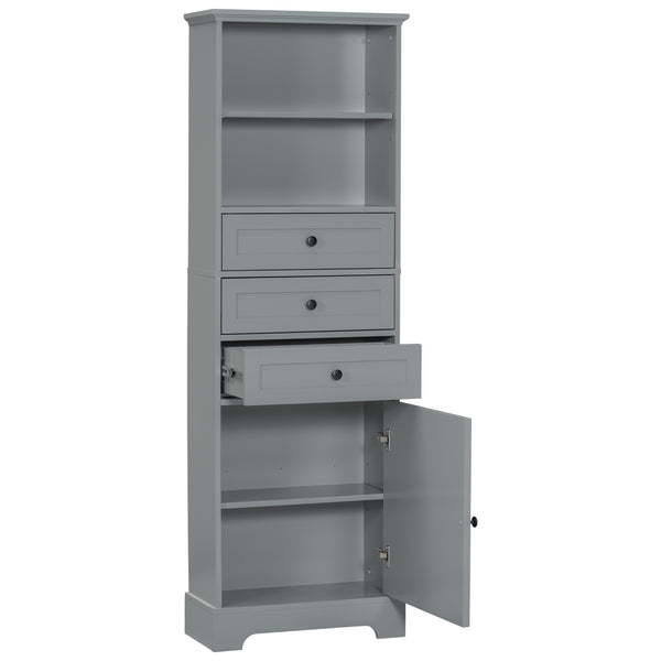 English Elm Gray Tall Storage Cabinet with 3 Drawers, Adjustable Shelves, Anti-Dump Device for Bathroom Office Home Organizing 42x23.75x6.5 WF323347AAE