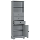 English Elm Gray Tall Storage Cabinet With 3 Drawers and Adjustable Shelves For Bathroom, Study, Office and Interior, Mdf Board With Painted Finish