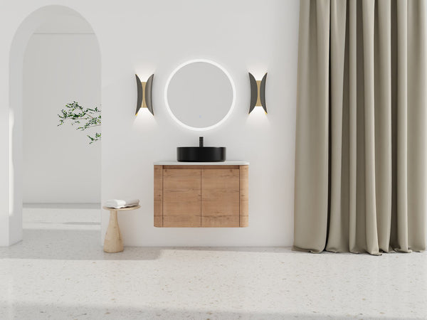 English Elm 30'' Wall-Mounted Bathroom Vanity With Ceramic Art Sink & Soft-Close Doors For Modern Style W999S00388