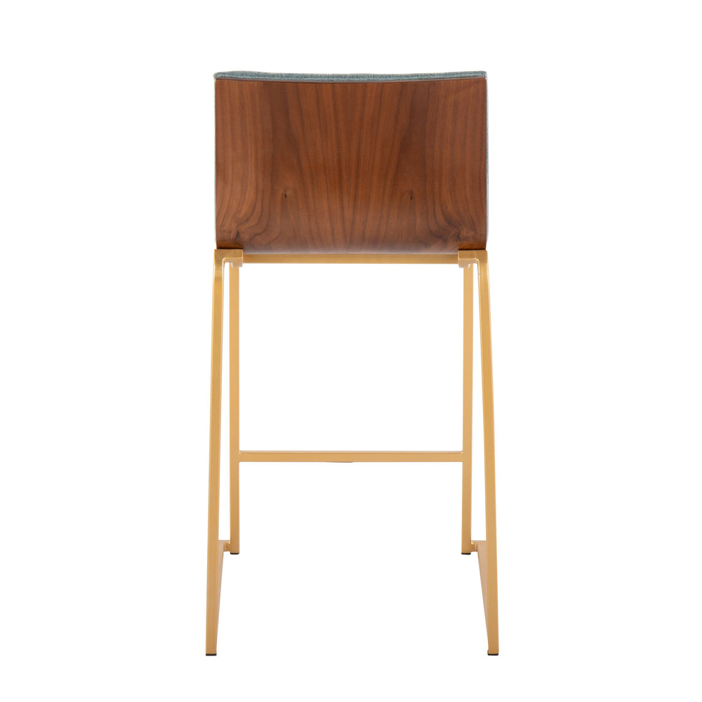 English Elm Mason Mara 26" Contemporary Counter Stool Set Of 2 In Gold Metal, Walnut Wood & Green Fabric B202P222072