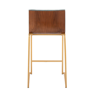 English Elm Mason Mara 26" Contemporary Counter Stool Set Of 2 In Gold Metal, Walnut Wood & Green Fabric B202P222072