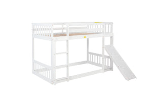 English Elm Twin Over Twin Playhouse Floor Bunk Bed With Climbing Ramp, Safety Guardrails, And White Finish W504S00207-GIGA