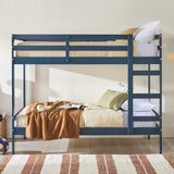 Simple Solid Wood Twin Over Twin Bunk Bed Midnight Navy SOPB3HMNWP Walker Edison