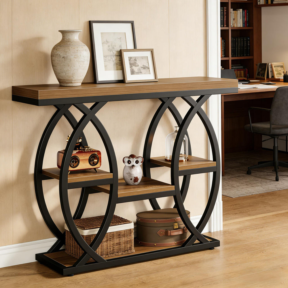 English Elm Hall Console Table Faux Marble Top Gold Geometric Base Modern Entryway Accent T3971P452414