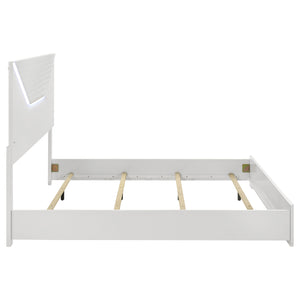 English Elm Pierce Eastern King Panel Bed with Led Lighting and Gloss Diamond Embossed Headboard B062S01566