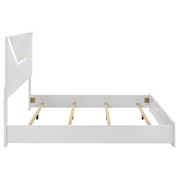 English Elm Pierce Eastern King Panel Bed with Led Lighting and Gloss Diamond Embossed Headboard B062S01566