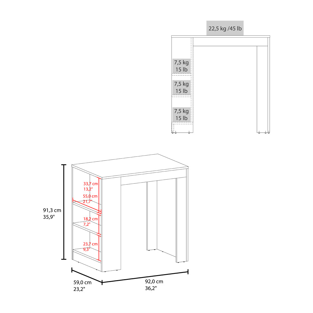 English Elm Kitchen Island with Three Open Shelves Compact Design for Small Apartments B092P474487