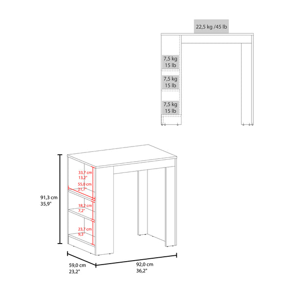 English Elm Kitchen Island with Three Open Shelves Compact Design for Small Apartments B092P474487