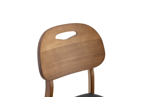 English Elm 2 Solid Walnut Toned Wood Dining Chairs Gray Fabric Seat Hollowed Backrest Modern Walnut+Black W1151P455537