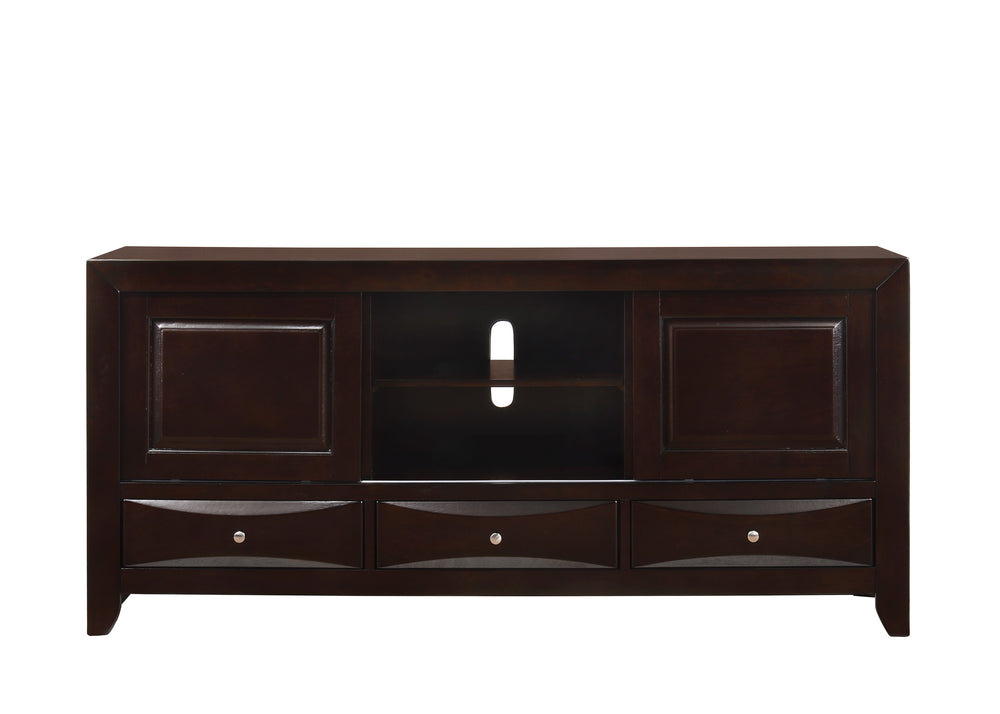 English Elm 1pc Dark Cherry TV Stand with 3 Drawers and Open Shelves, 87" Wide Media Console for Living Room B2741P294719