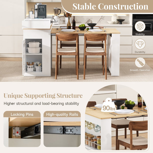 English Elm [video] Trexm Folding Bar Height Kitchen Island with Storage Drawers and Built-in Power Outlet XW000028AAK