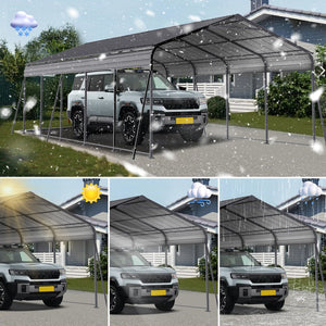 English Elm Metal Carport 13x26 Ft Galvanized Steel Frame Outdoor Vehicle and Boat Shelter W419S00062