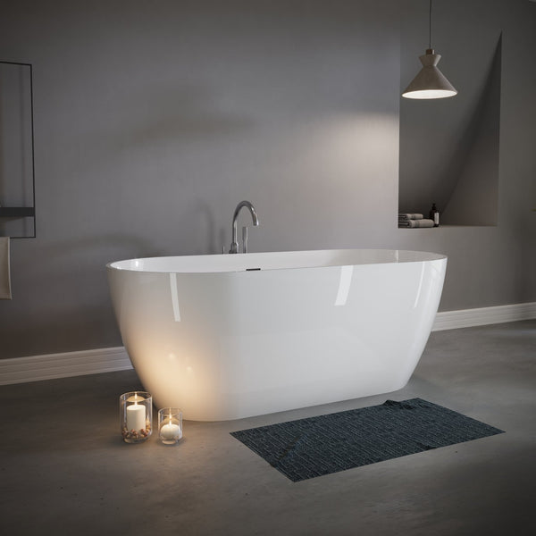 English Elm 59" Stone Resin Freestanding Soaking Tub Spa Grade Oval Design for Modern Baths Glossy White W1920P410060