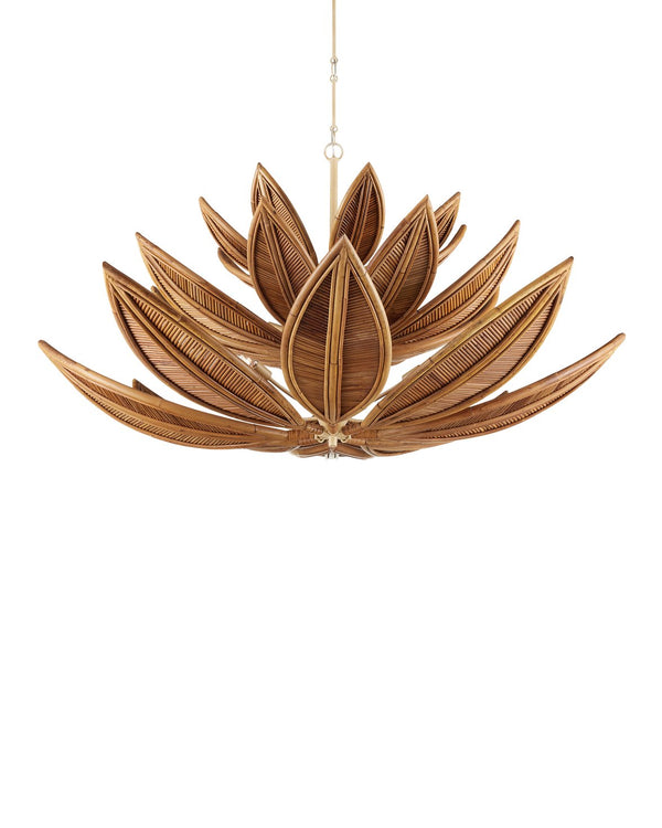 Currey & Company Cubana Two-tier Chandelier - Hand-crafted Rattan Leaves With Warm Glow, Adjustable Height, Elegant Design Natural Rattan ,Wrought Iron 9000-1299-currey-company