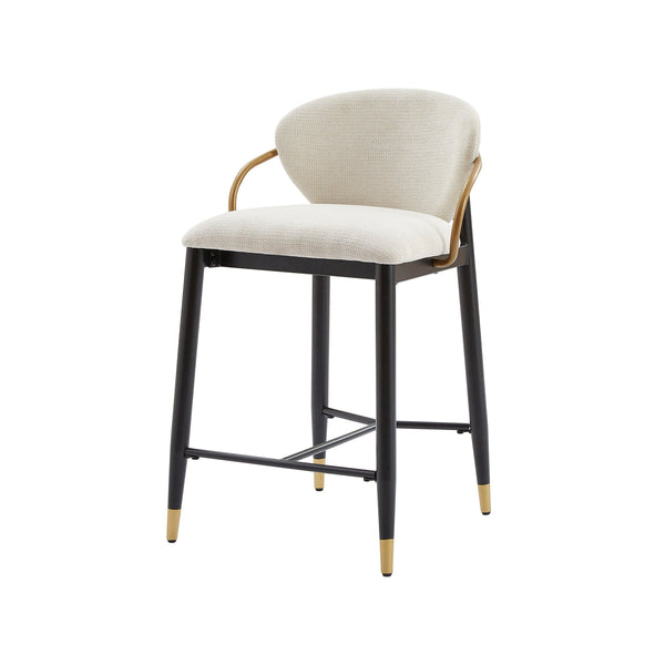 English Elm Counter Stools Set of 2 Matte Black Metal Frame Gold Tipped Legs Kitchen Island Seating Beige N771P405166M