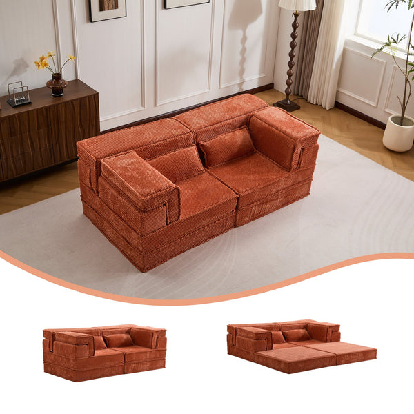 English Elm Compression Mahjong Sofa - Versatile Modular Floor Sofa Bed In Orange, Plush Memory Foam Comfort W3723P377144