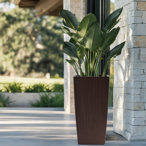 English Elm 30 Inch Faux Rattan Tall Planter Self Watering Indoor Outdoor Patio Garden Pot W3213P311470